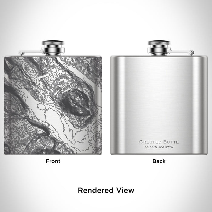 Rendered View of Crested Butte Colorado Map Engraving on 6oz Stainless Steel Flask