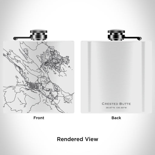 Rendered View of Crested Butte Colorado Map Engraving on 6oz Stainless Steel Flask in White