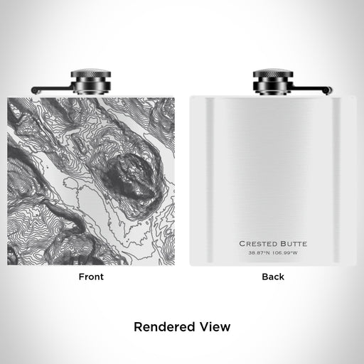 Rendered View of Crested Butte Colorado Map Engraving on 6oz Stainless Steel Flask in White