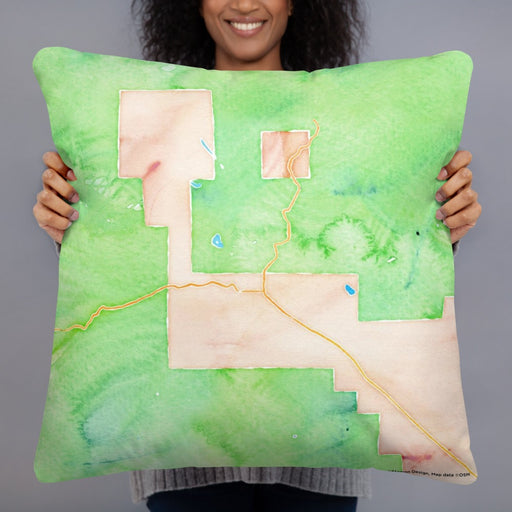 Person holding 22x22 Custom Crested Butte Colorado Map Throw Pillow in Watercolor