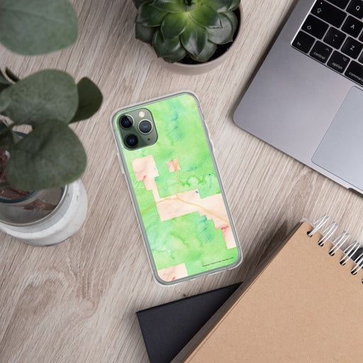 Custom Crested Butte Colorado Map Phone Case in Watercolor on Table with Laptop and Plant