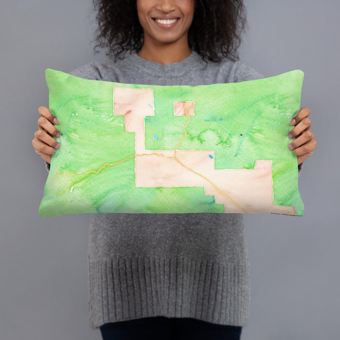 Person holding 20x12 Custom Crested Butte Colorado Map Throw Pillow in Watercolor