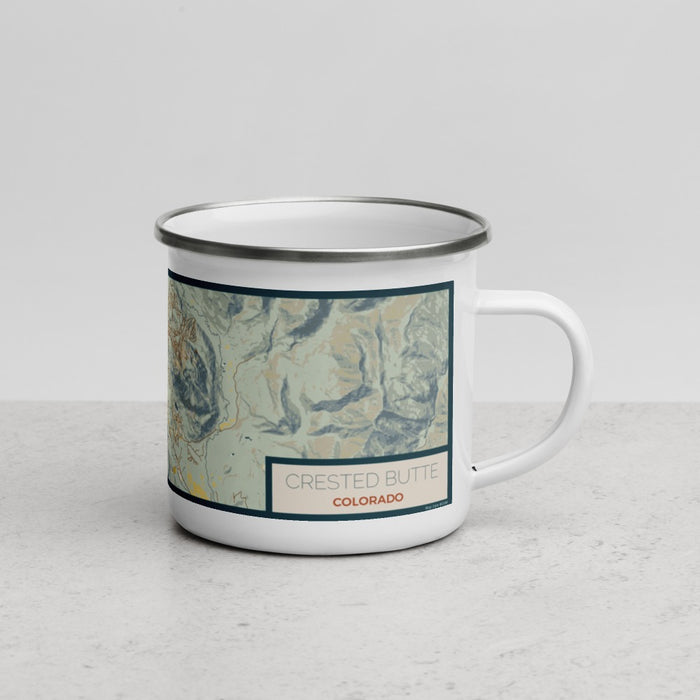 Right View Custom Crested Butte Colorado Map Enamel Mug in Woodblock