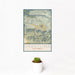 12x18 Crestline California Map Print Portrait Orientation in Woodblock Style With Small Cactus Plant in White Planter