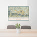 24x36 Crestline California Map Print Lanscape Orientation in Woodblock Style Behind 2 Chairs Table and Potted Plant