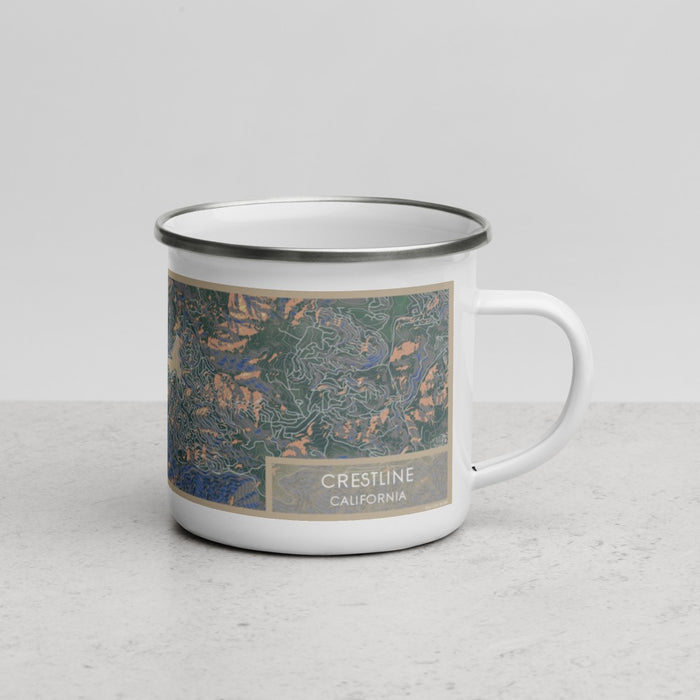 Right View Custom Crestline California Map Enamel Mug in Afternoon