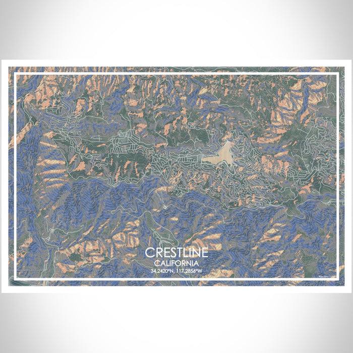 Crestline California Map Print Landscape Orientation in Afternoon Style With Shaded Background