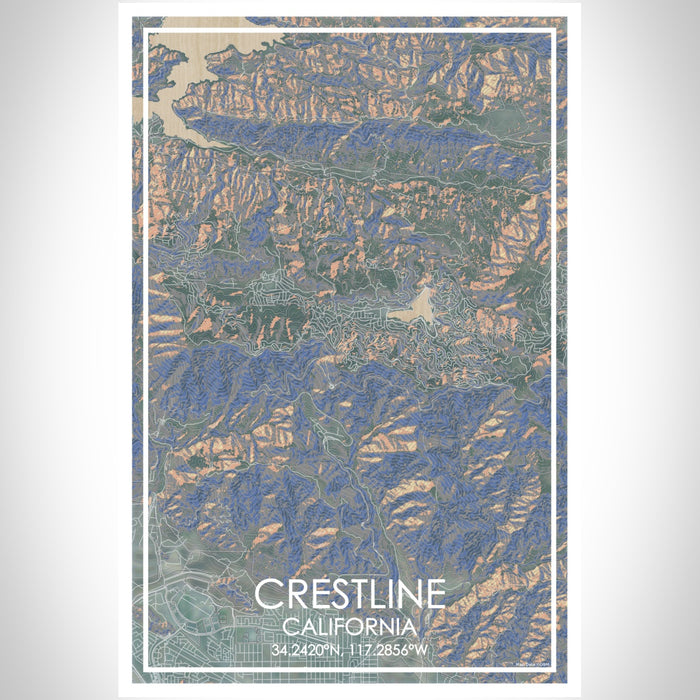 Crestline California Map Print Portrait Orientation in Afternoon Style With Shaded Background