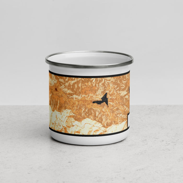 Front View Custom Crestline California Map Enamel Mug in Ember