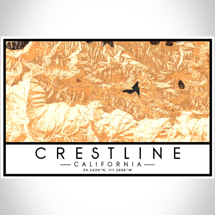 Crestline California Map Print Landscape Orientation in Ember Style With Shaded Background
