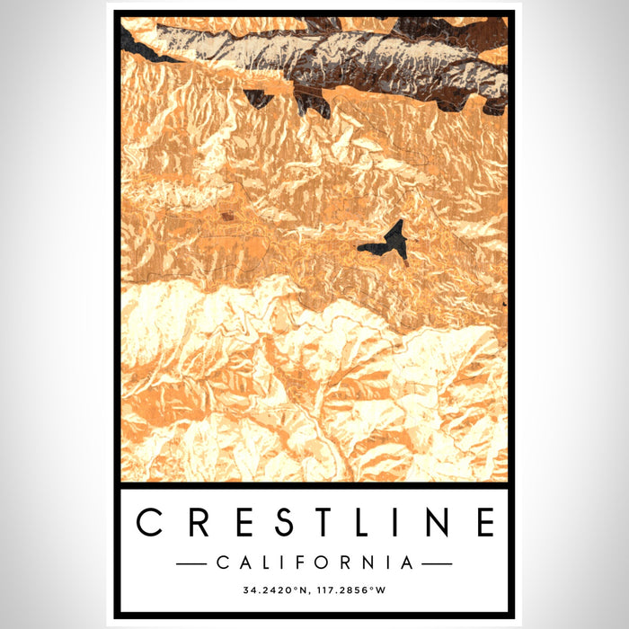 Crestline California Map Print Portrait Orientation in Ember Style With Shaded Background