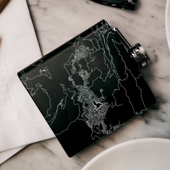 Crestline California Custom Engraved City Map Inscription Coordinates on 6oz Stainless Steel Flask in Black