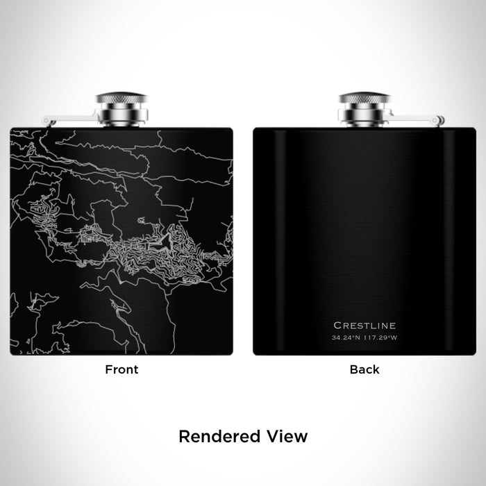Rendered View of Crestline California Map Engraving on 6oz Stainless Steel Flask in Black