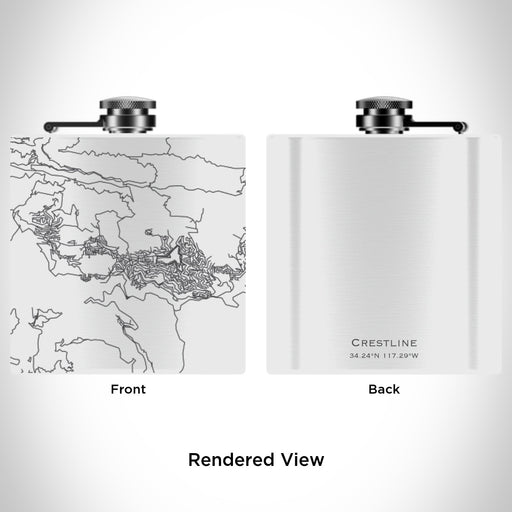 Rendered View of Crestline California Map Engraving on 6oz Stainless Steel Flask in White