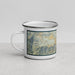 Left View Custom Crestline California Map Enamel Mug in Woodblock
