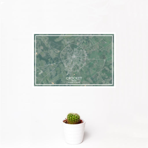 12x18 Crockett Texas Map Print Landscape Orientation in Afternoon Style With Small Cactus Plant in White Planter