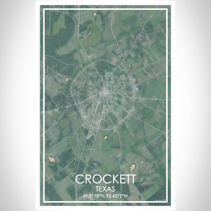 Crockett Texas Map Print Portrait Orientation in Afternoon Style With Shaded Background