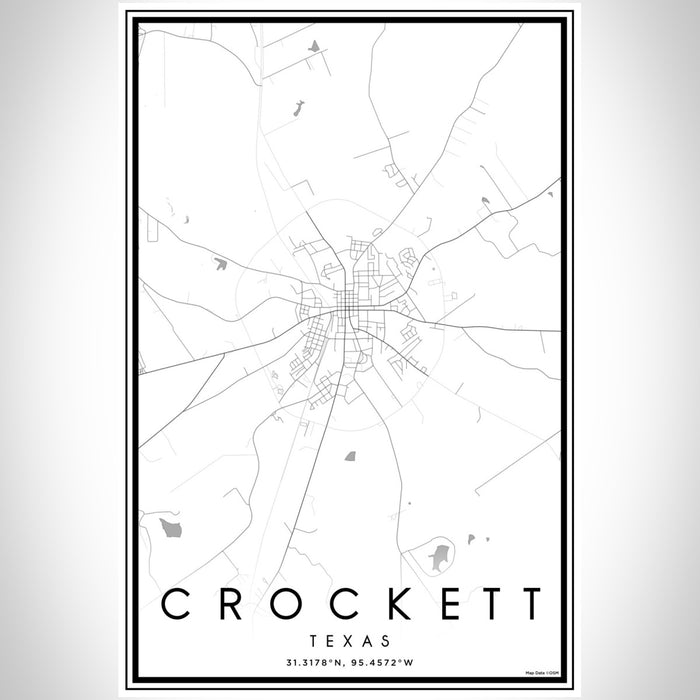 Crockett Texas Map Print Portrait Orientation in Classic Style With Shaded Background