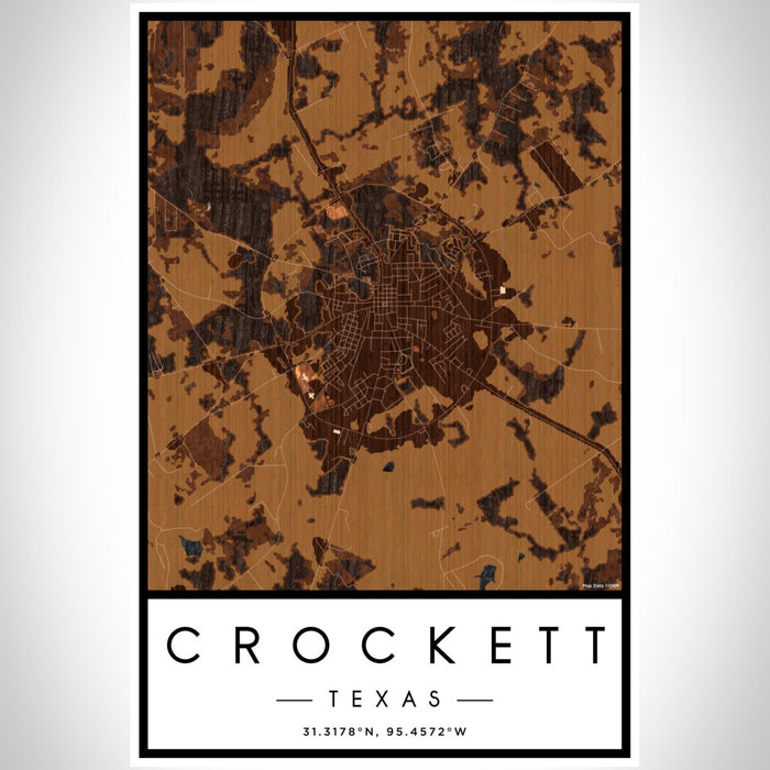 Crockett Texas Map Print Portrait Orientation in Ember Style With Shaded Background