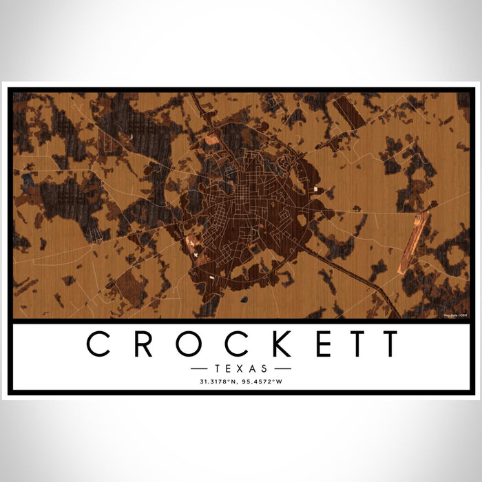 Crockett Texas Map Print Landscape Orientation in Ember Style With Shaded Background