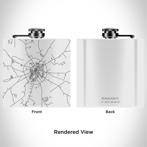 Rendered View of Crockett Texas Map Engraving on 6oz Stainless Steel Flask in White