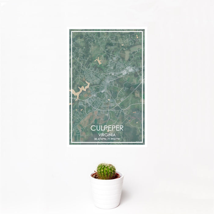 12x18 Culpeper Virginia Map Print Portrait Orientation in Afternoon Style With Small Cactus Plant in White Planter