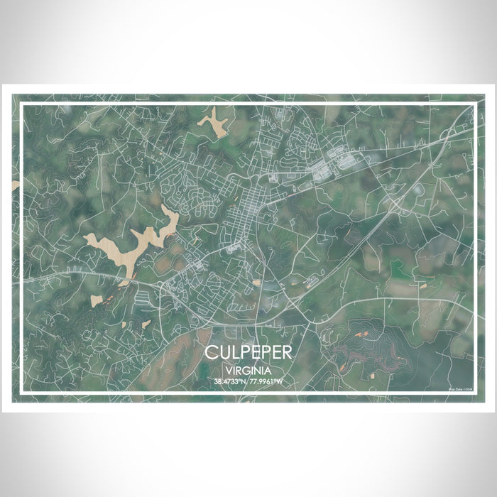 Culpeper Virginia Map Print Landscape Orientation in Afternoon Style With Shaded Background