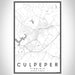 Culpeper Virginia Map Print Portrait Orientation in Classic Style With Shaded Background