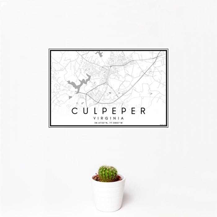12x18 Culpeper Virginia Map Print Landscape Orientation in Classic Style With Small Cactus Plant in White Planter