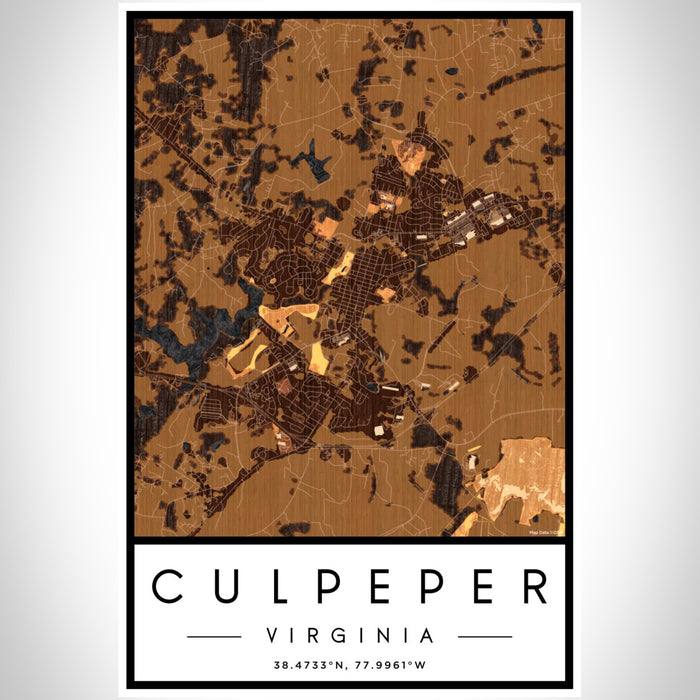 Culpeper Virginia Map Print Portrait Orientation in Ember Style With Shaded Background