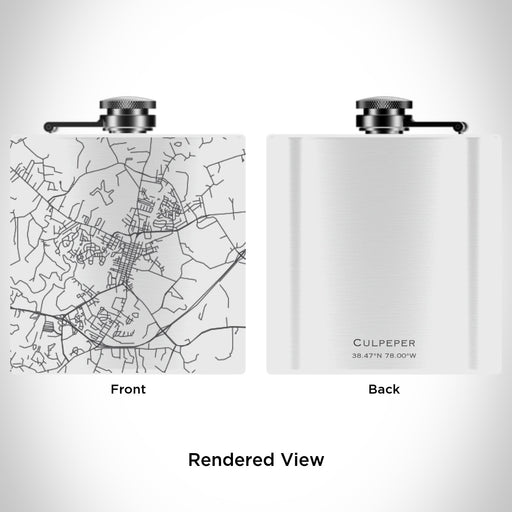 Rendered View of Culpeper Virginia Map Engraving on 6oz Stainless Steel Flask in White