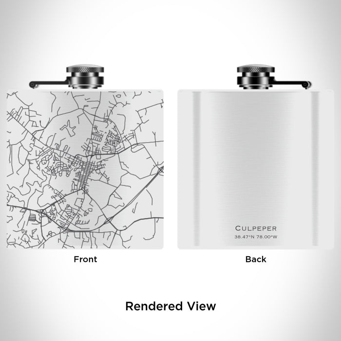 Rendered View of Culpeper Virginia Map Engraving on 6oz Stainless Steel Flask in White
