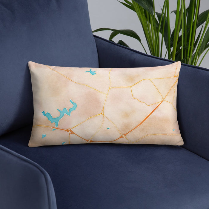 Custom Culpeper Virginia Map Throw Pillow in Watercolor on Blue Colored Chair