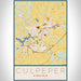 Culpeper Virginia Map Print Portrait Orientation in Woodblock Style With Shaded Background