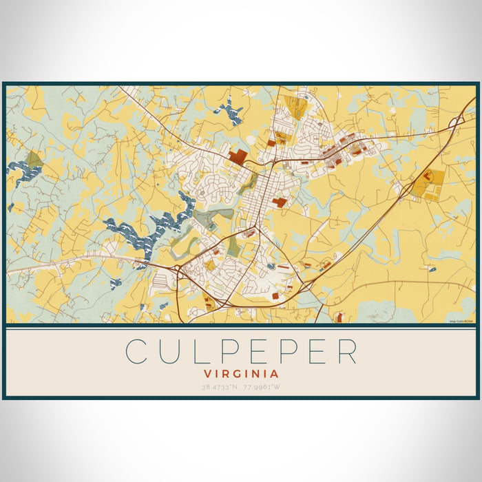 Culpeper Virginia Map Print Landscape Orientation in Woodblock Style With Shaded Background