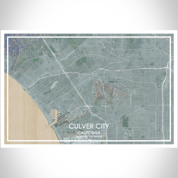 Culver City California Map Print Landscape Orientation in Afternoon Style With Shaded Background