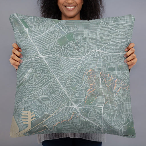 Person holding 22x22 Custom Culver City California Map Throw Pillow in Afternoon