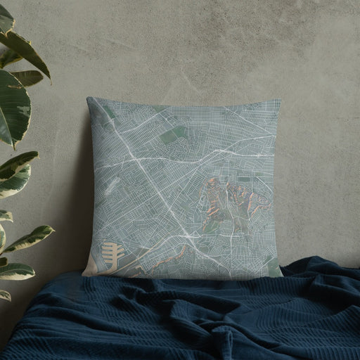 Custom Culver City California Map Throw Pillow in Afternoon on Bedding Against Wall