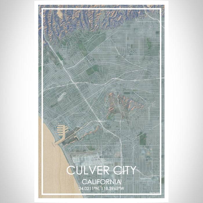 Culver City California Map Print Portrait Orientation in Afternoon Style With Shaded Background