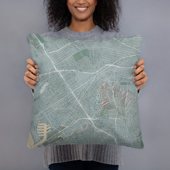 Person holding 18x18 Custom Culver City California Map Throw Pillow in Afternoon