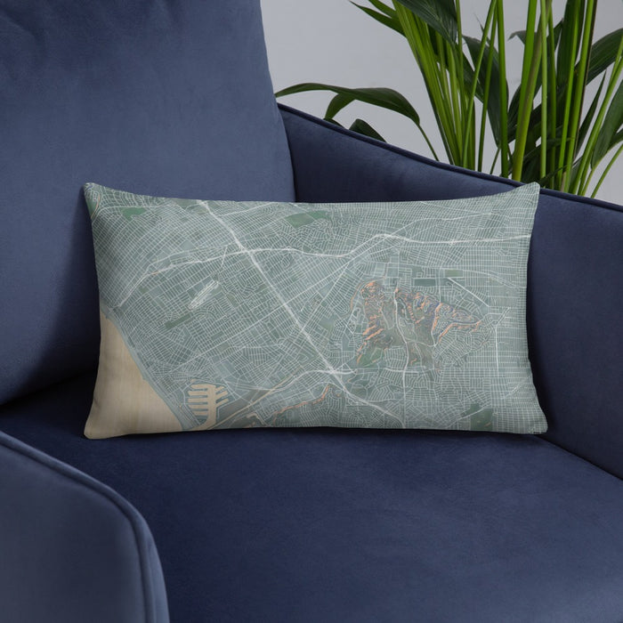 Custom Culver City California Map Throw Pillow in Afternoon on Blue Colored Chair
