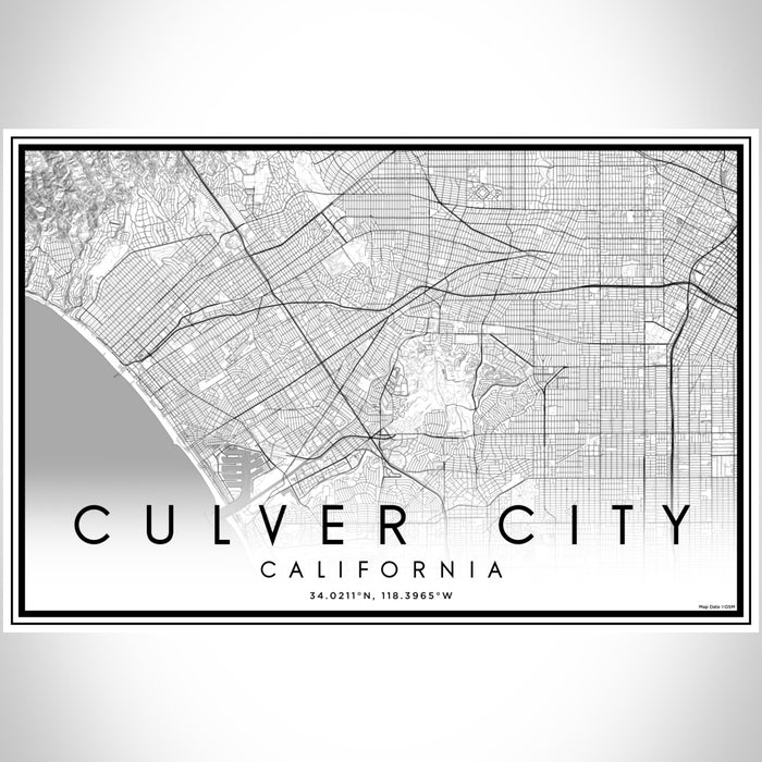 Culver City California Map Print Landscape Orientation in Classic Style With Shaded Background