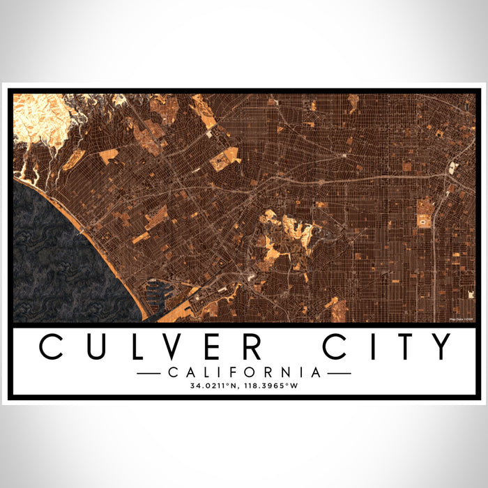 Culver City California Map Print Landscape Orientation in Ember Style With Shaded Background