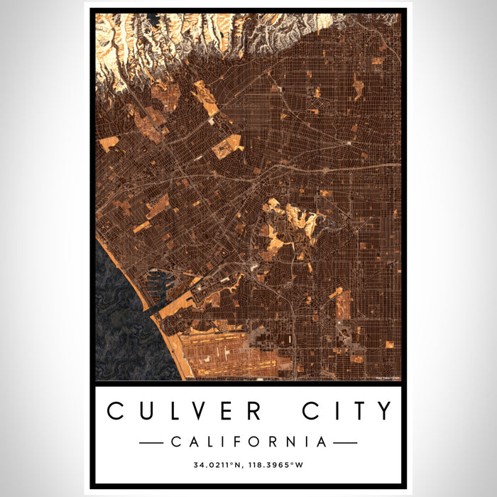 Culver City California Map Print Portrait Orientation in Ember Style With Shaded Background
