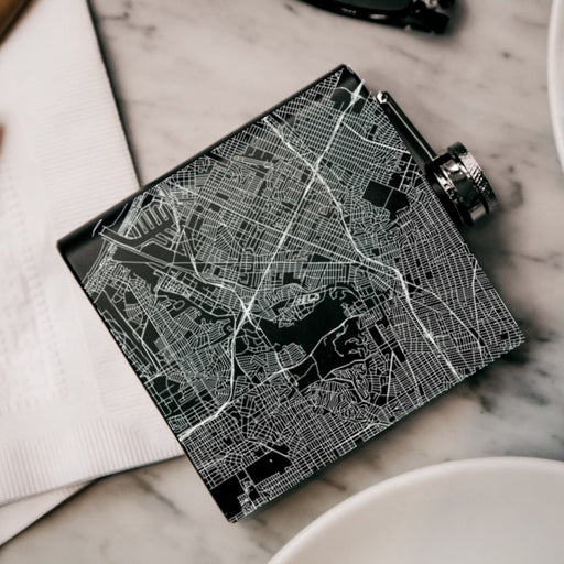 Culver City California Custom Engraved City Map Inscription Coordinates on 6oz Stainless Steel Flask in Black