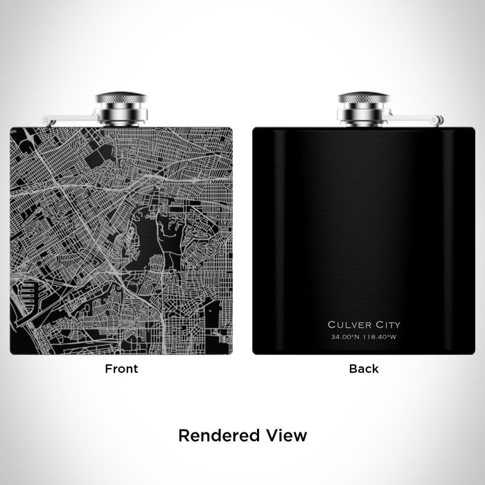 Rendered View of Culver City California Map Engraving on 6oz Stainless Steel Flask in Black