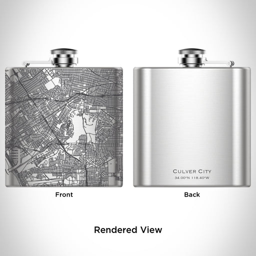 Rendered View of Culver City California Map Engraving on 6oz Stainless Steel Flask