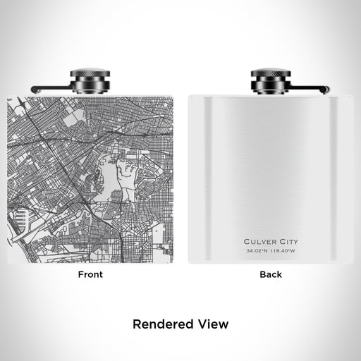 Rendered View of Culver City California Map Engraving on 6oz Stainless Steel Flask in White