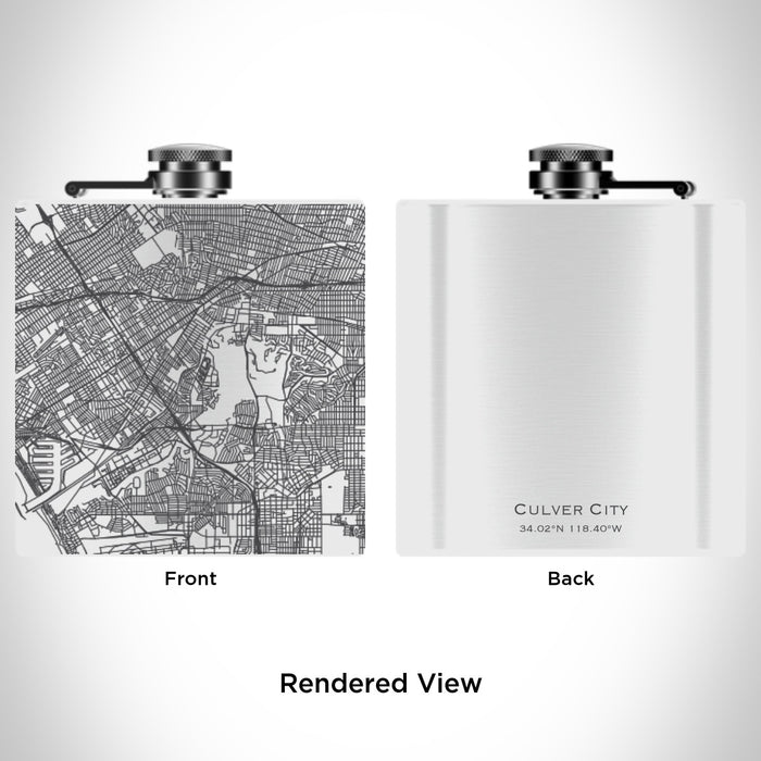 Rendered View of Culver City California Map Engraving on 6oz Stainless Steel Flask in White