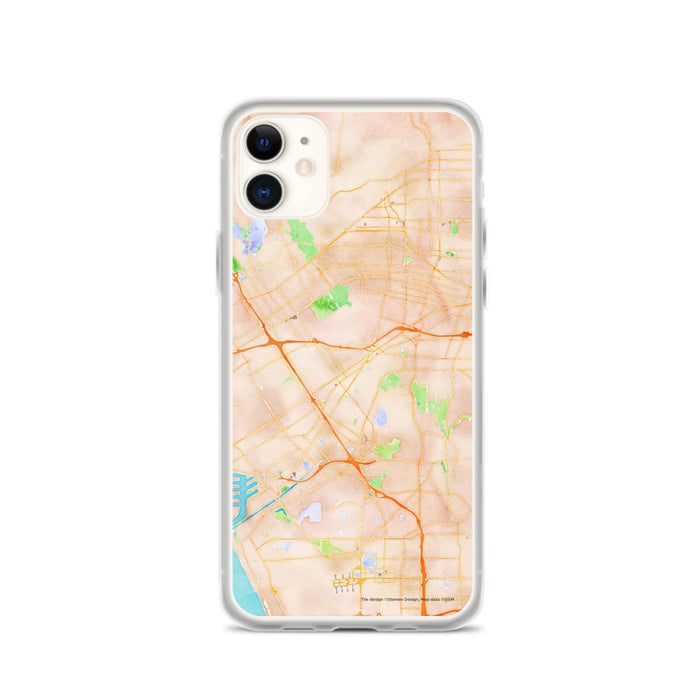 Custom iPhone 11 Culver City California Map Phone Case in Watercolor